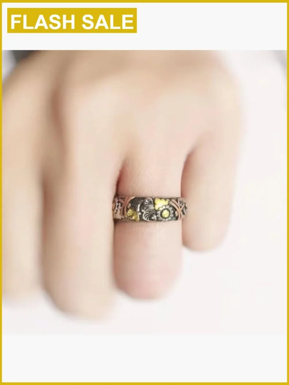 Vintage Carved Dragonfly Sunflower Ring Size 8, Alloy Metal Statement Ring